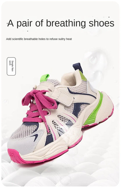 Spring and Autumn Children Sports Shoes Unisex Kids Sneakers Mesh Upper Breathable Basketball Shoes Tennis Casual Flats Footwear