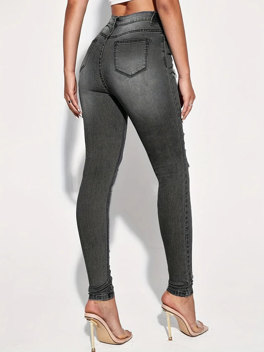 Calça Jeans Feminina Cintura Média Rasgada