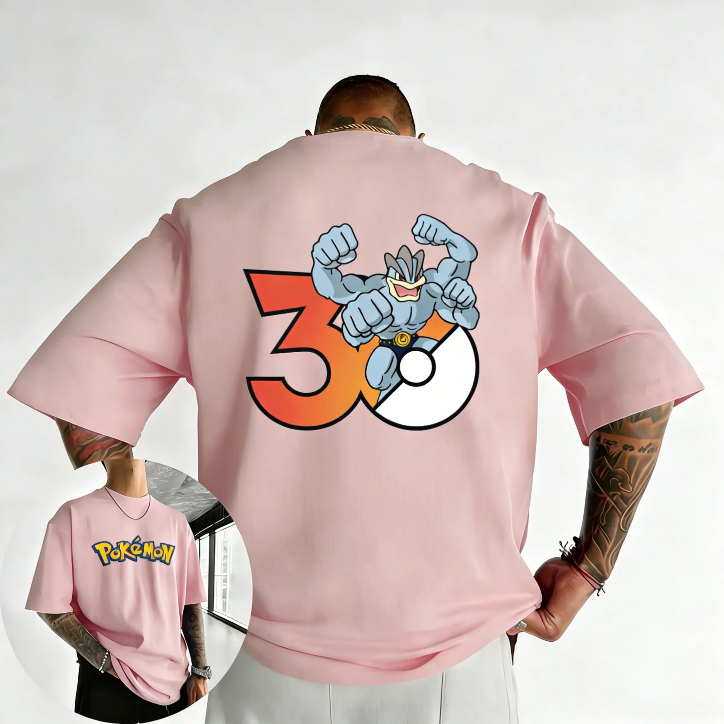 30th Anniversary Machamp Printed T-shirt Summer New Men's and Women's Loose Casual Hip Hop Trendy Short Sleeve Top