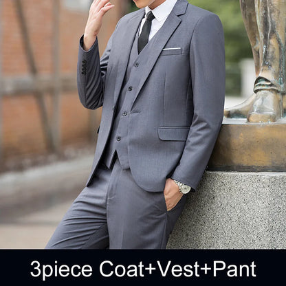 Man Three-piece Sets Fashion Turn Down Collar Coat+Single-breasted Vest+Pant Male Outfit Solid Color Business Wedding Men Suit