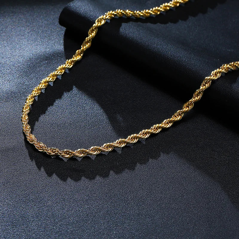 Dainty Gold Color Rope Chain Necklaces for Women Men,Chic Twisted Collar, Waterproof Stainless Steel Link 2/3/4/5mm Width