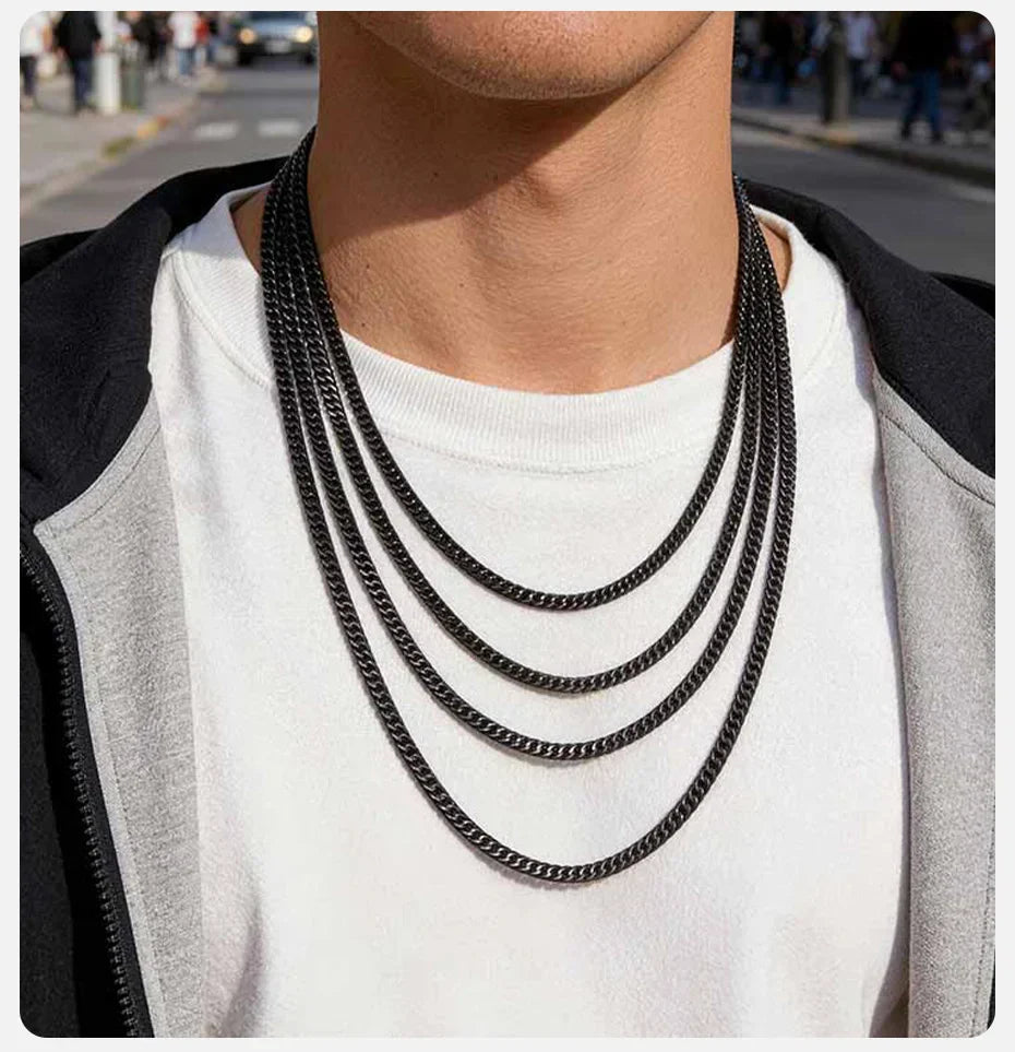 3/5/7/9mm Thick Cuban Chain Necklaces for Men Women,Simple Miami Curb Links Collar,Waterproof Stainless Steel Unisex Chain