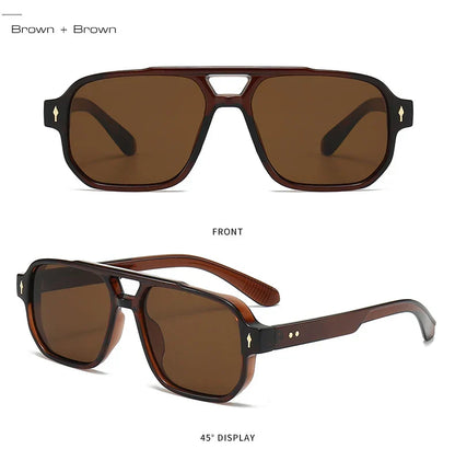 Vintage Double Bridges Men Square Sunglasses Fashion Clear Ocean Lens Eyewear Women Trending Rivets Sun Glasses UV400