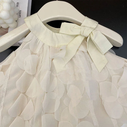 Bear Leader Girls' Dress 2023 Summer New Girls' Bow Fold Sleeveless Tank Top Dress Girls' Princess Dress Kids' Fashion Clothing