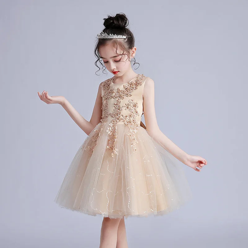 Summer Children Girls Sundress Young Teenagers Girls Sleeveless Princess Evening Dress 3-12Y Kids Girls Puffy Tulle Dress