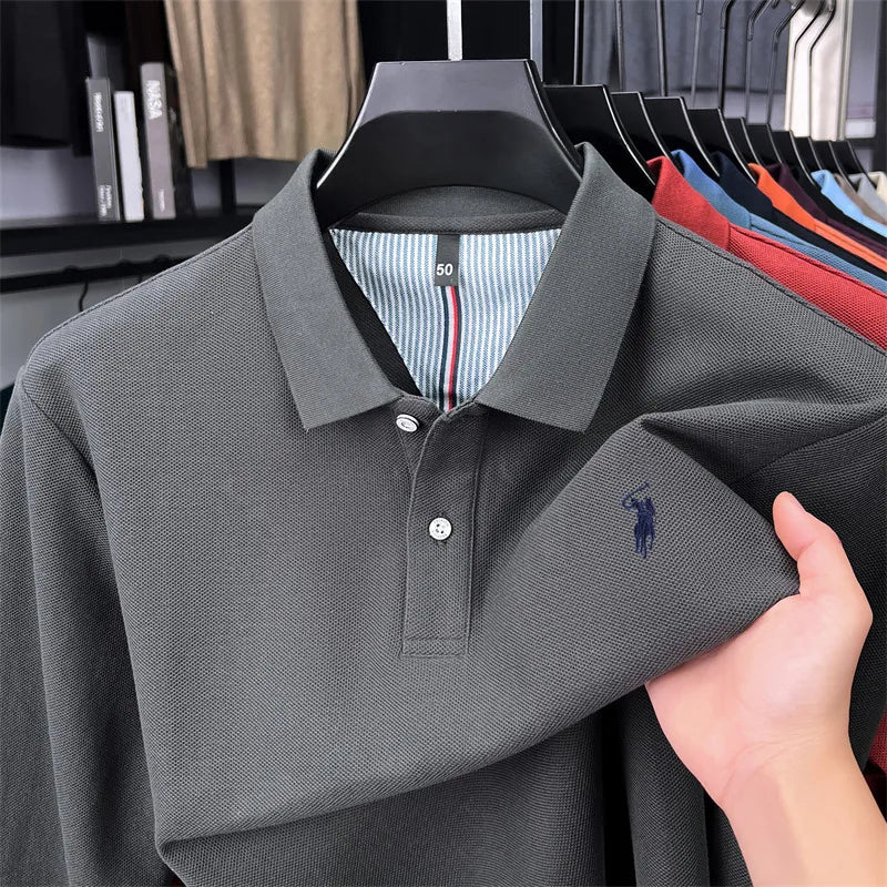 High end brand 100% cotton long sleeve polo shirt fashion luxury pony embroidery business casual comfort new Paul men's T-shirt