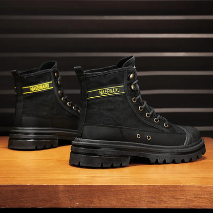 Men's boots four seasons high-top casual boots canvas boots soft-soled non-slip thick-soled outdoor boots fashion tooling boots