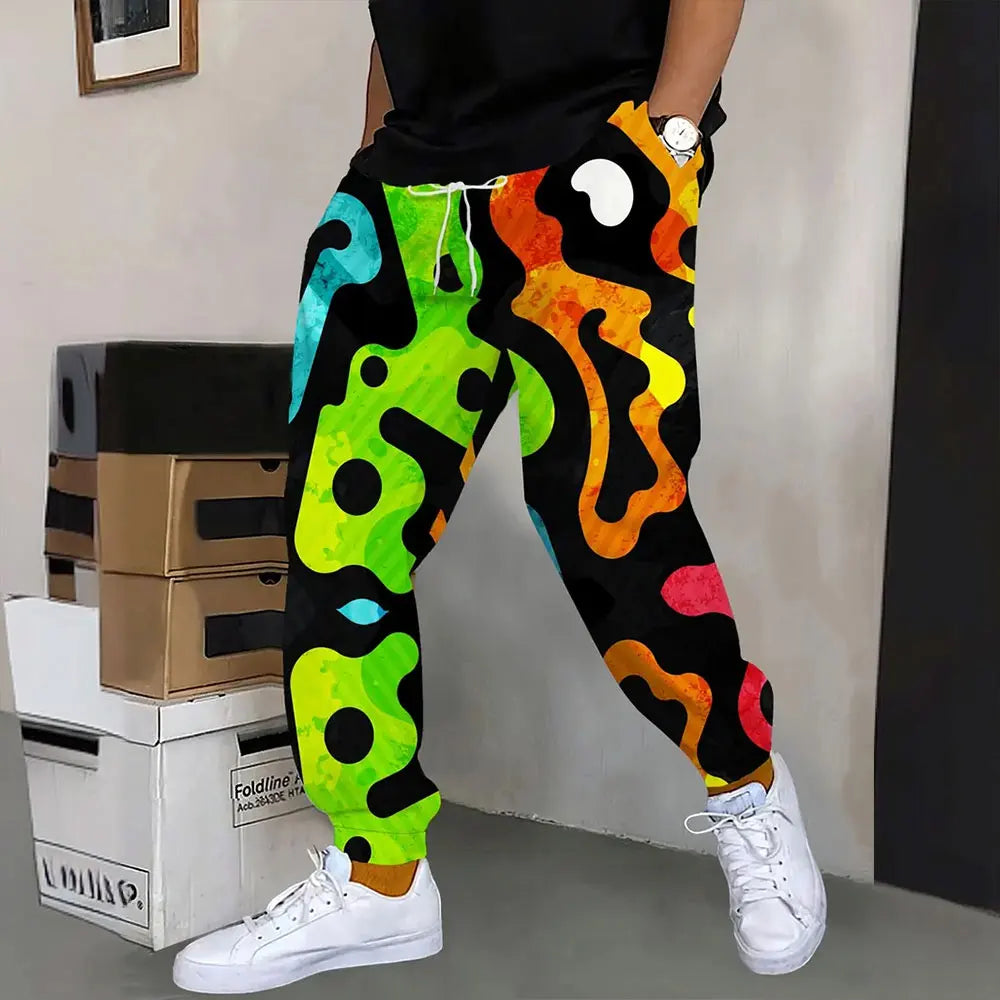 Men's Sweatpants Retro 3D Square Printed Sweatpants Men's Loose Pocket Drawstring Sweatpants Winter Thick Warm Sweatpants