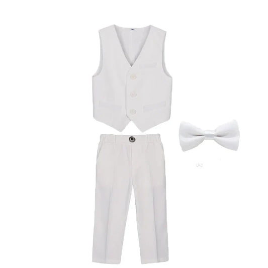 2025 Boys Summer 3Pieces/Set White Baptism Photograph Dress School Kids Stage Host Performance Suit Children Wedding Costume