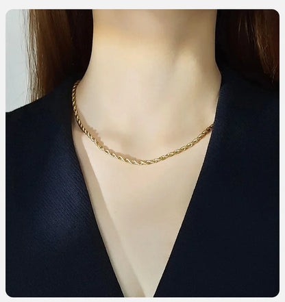 Dainty Gold Color Rope Chain Necklaces for Women Men,Chic Twisted Collar, Waterproof Stainless Steel Link 2/3/4/5mm Width