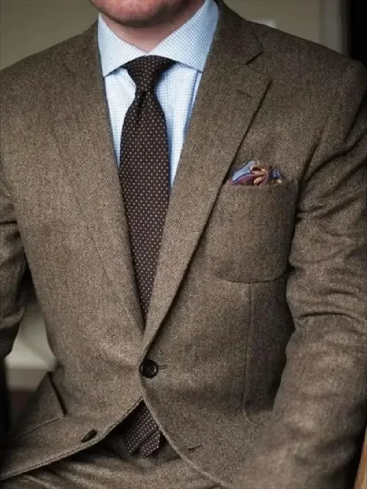 2 Piece Men s Suits Blazers Brown Herringbone Tweed Casual Men for Winter Wedding Groomsmen Tuxedo Male Set Jacket with Pants