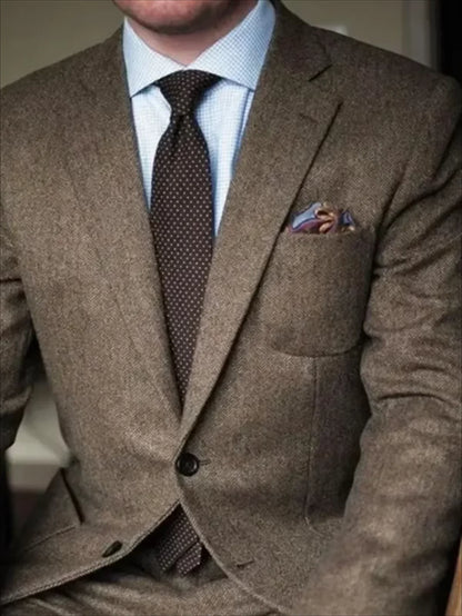 2 Piece Men s Suits Blazers Brown Herringbone Tweed Casual Men for Winter Wedding Groomsmen Tuxedo Male Set Jacket with Pants