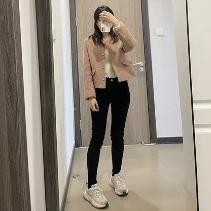 Winter Lady Thermal Plush Jeans Snow Warm Stretch Jeans Hot Sale High Waist Fleece Pants Female Straight Leg Denim Trousers