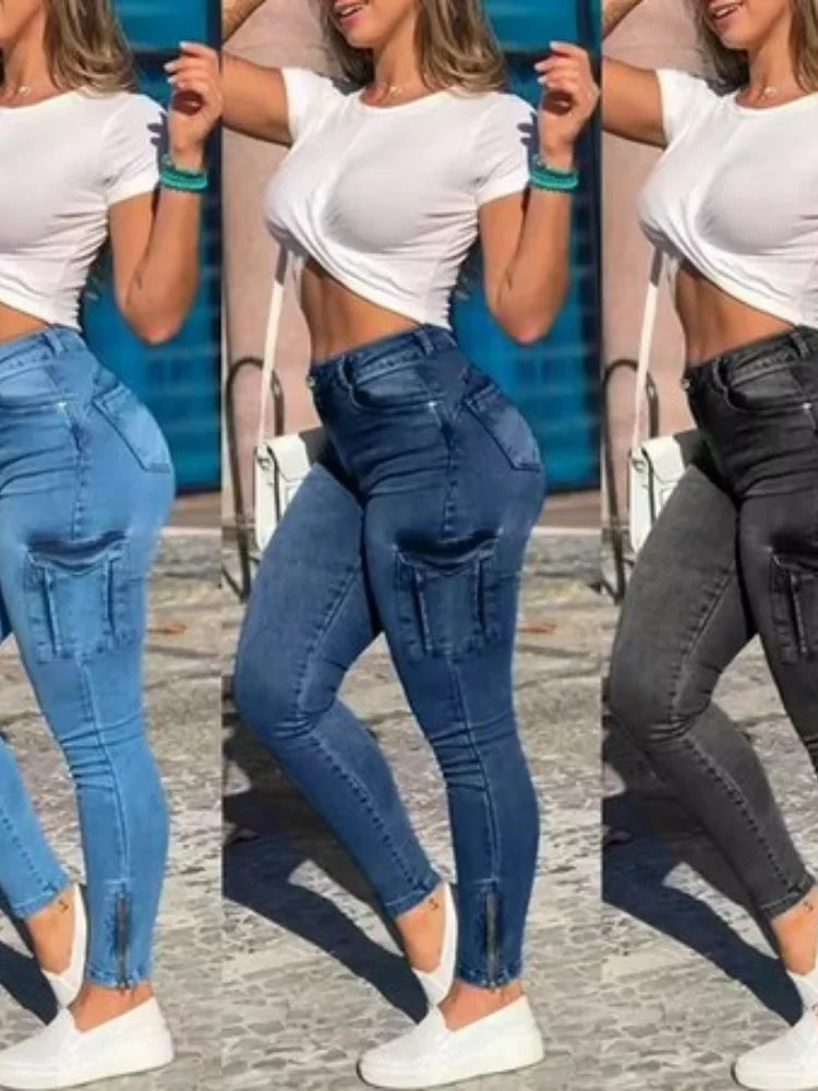 Women's Sheath Pencil Pants Summer Buttons High Waist Trousers