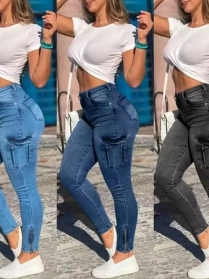 Women's Sheath Pencil Pants Summer Buttons High Waist Trousers