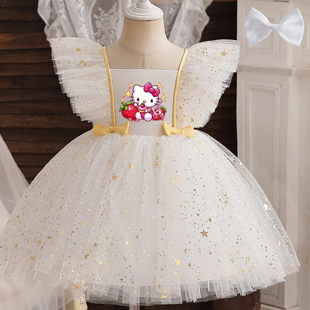 Princess Dress for Girls Sequined Star Ruffle Bow Tutu Gown Baby Formal Gala Prom Gown Kids Evening Party Costume