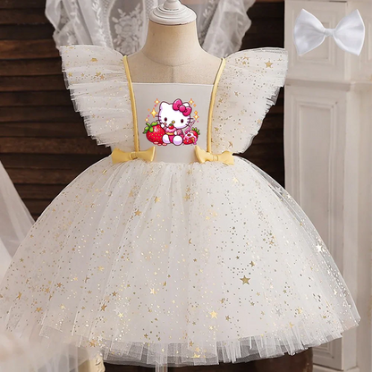 Princess Dress for Girls Sequined Star Ruffle Bow Tutu Gown Baby Formal Gala Prom Gown Kids Evening Party Costume