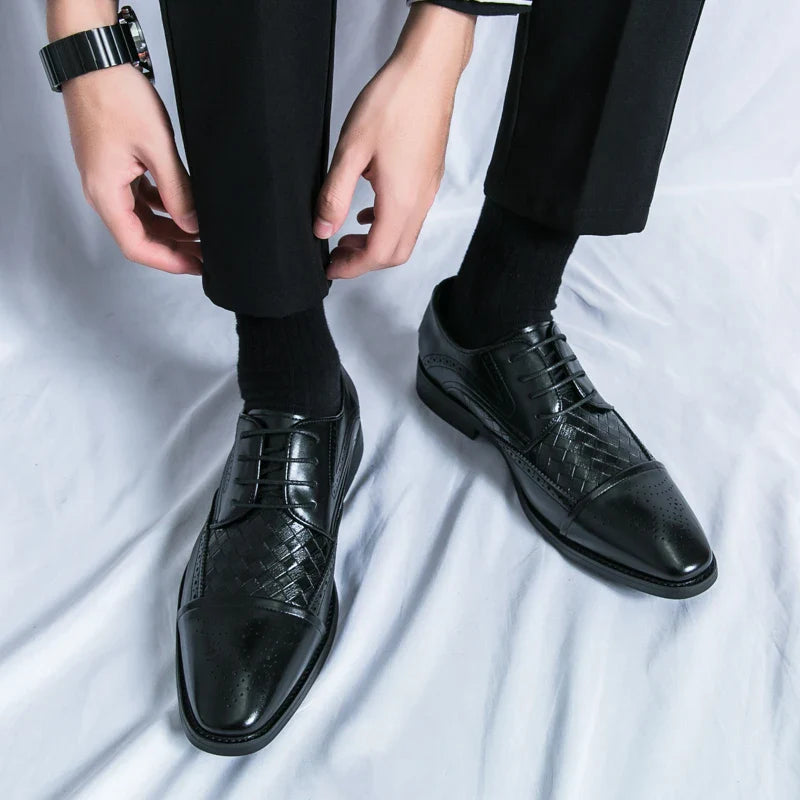 Weaving Formal Shoes For Men Brown Leather Men's Shoes Fashion Stitching Elegant Mans Autumn Footwear Male Wedding Shoes
