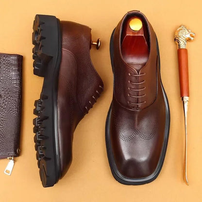 5cm heels High Quality Thick Sole Height-increasing Shoes Man Square Toe Lace-up Oxford Shoes Cowhide Leather Men Dress Shoes