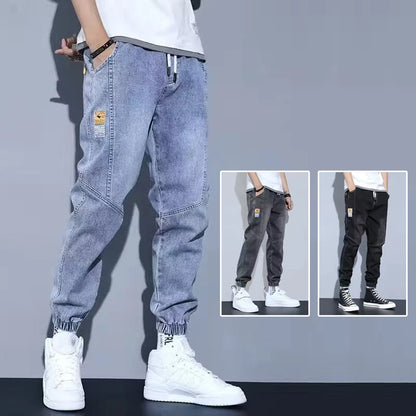 Men Jeans Elastic Tie Up Harem Denim Pants Male Bound Feet Designer Cargo Joggers Denim Trousers Daily Narrow Leg Casual Jeans