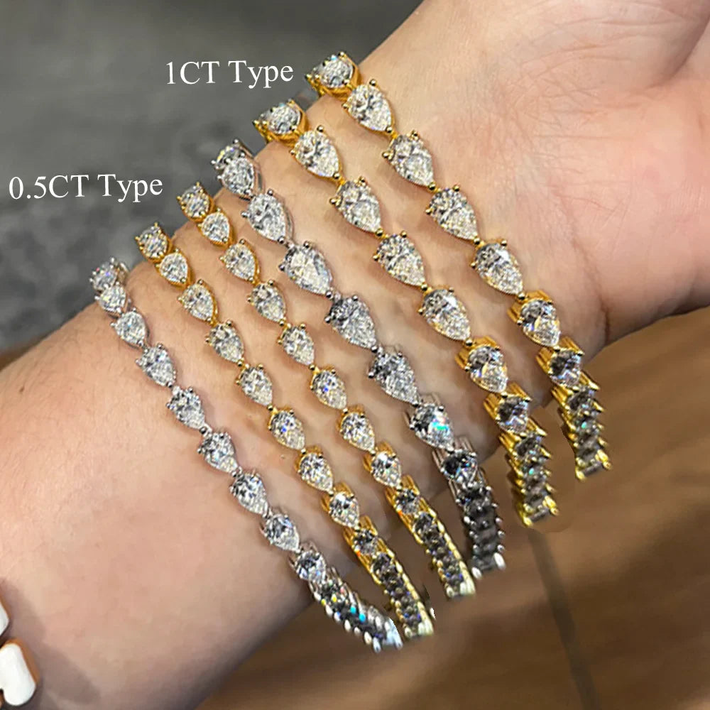 Full Moissanite Tennis Bracelet For Women S925 Sterling Silver Pear Lab Diamond Sparkling Luxury Fine Jewelry