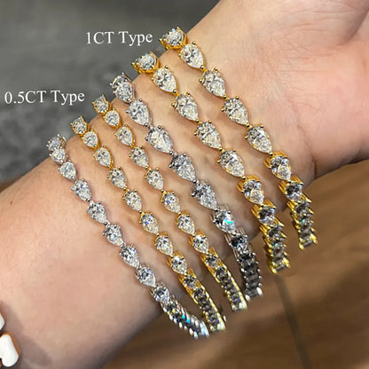 Full Moissanite Tennis Bracelet For Women S925 Sterling Silver Pear Lab Diamond Sparkling Luxury Fine Jewelry