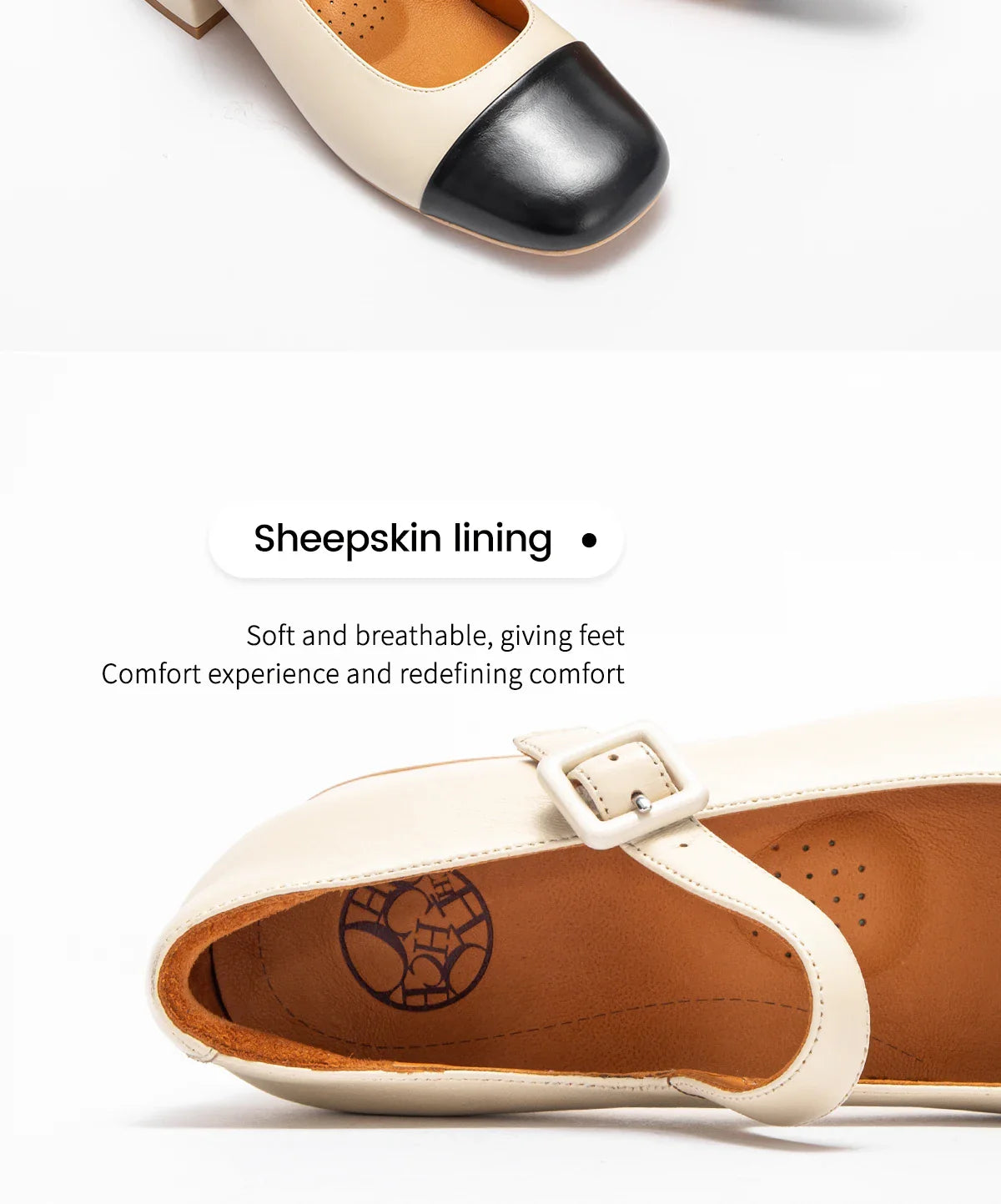 Women's High Heels New High Quality Sheep Leather Women's Shoes Simple Beige Mary Jane Shoes Comfortable