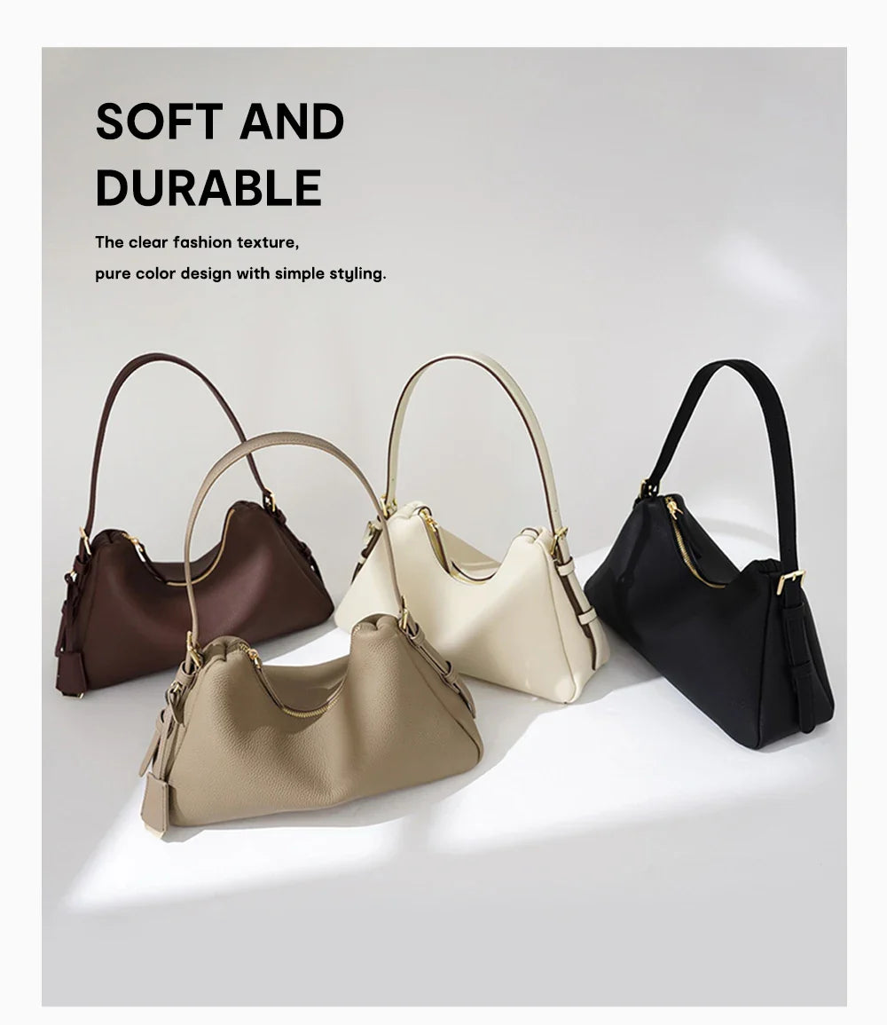 Genuine Leather Satchel Bags For Women Simple Fashion Ladies Underarm Handbag Large Capacity Shoulder Bag 2025 New