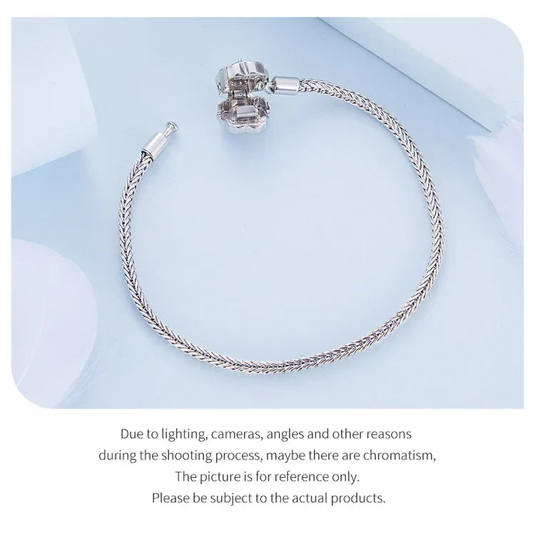 925 Sterling Silver Zircon Rose Buckle Bracelet Snake Chain for Women Bead Charm DIY Chic Jewelry Gift BSB096