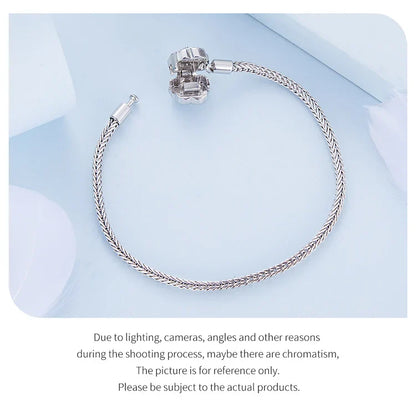 925 Sterling Silver Zircon Rose Buckle Bracelet Snake Chain for Women Bead Charm DIY Chic Jewelry Gift BSB096