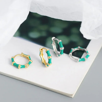 925 Sterling Silver Earring Colorful Dripping Oil Material Ear Ring Ear Buckle Rhombus Shape Trend Wild Girl Women Boy Ear Jewel