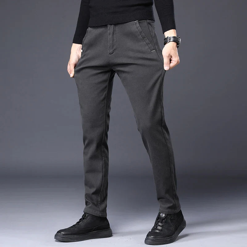 Men's Slim Suit Casual Pants Thick Fashion Embroidered Pocket Trousers Business Baggy Office Comfortable Elastic Pants Male