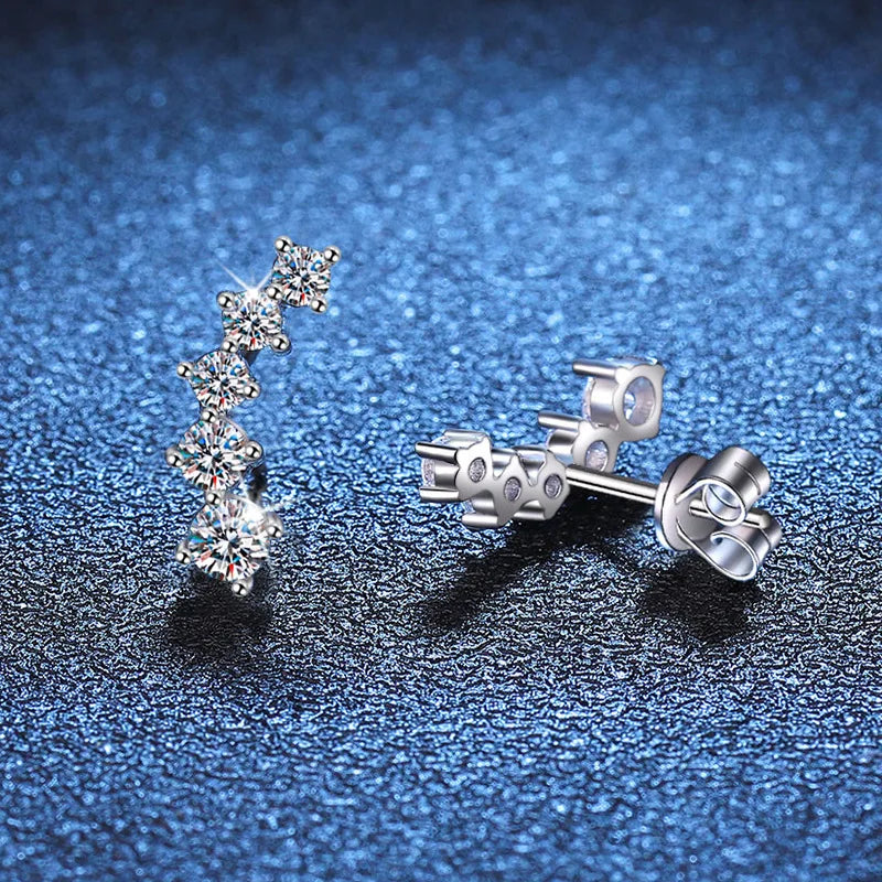 Gradient 0.96cttw D Color Full White Moissanite Stud Earrings for Women Girls 925 Silver All Diamond Party Ear Fine Jewelry