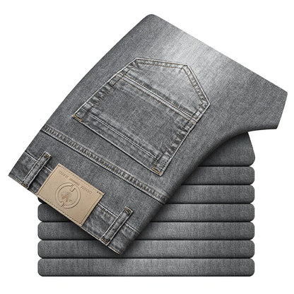 Spring/Summer 2023 Men's Gray Frayed Thin Jeans Classic Style Business Fashion Cotton Denim Stretch Pants Male Brand Trousers