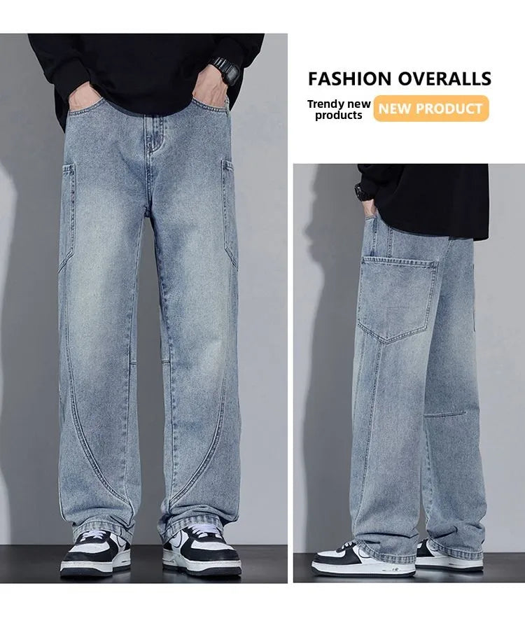 Calça Jeans Masculina de Outono e Inverno, Estilo Americano, com Bolsos Retos e Versátil, em Três Cores para Escolher