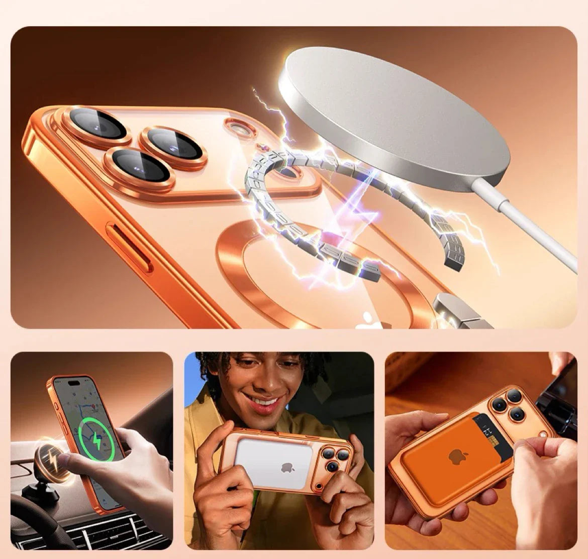 1pc Glossy Electroplated Lens Protector Magnetic Case For Apple 17 17PRO 17AIR 17 Pro Max Supports Wireless Charging