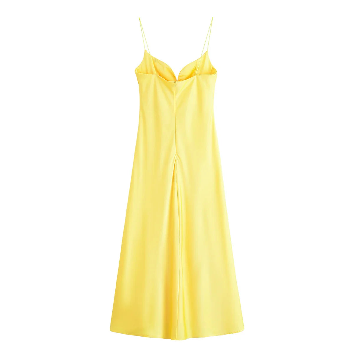 Women Red V-Neck Holiday Style Satin Texture Long Dress Sleeveless Summer Women's Back Zipper Fashion Sling Dresses