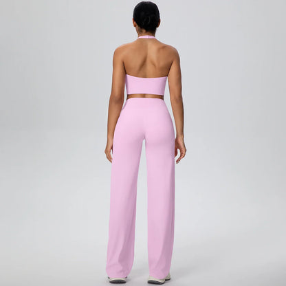 2Pieces Breathable Summer Workout Top Pants Yoga Set Yoga Underwear With Chest Pad Quick Drying Push Up Pencil Pants Yoga Set