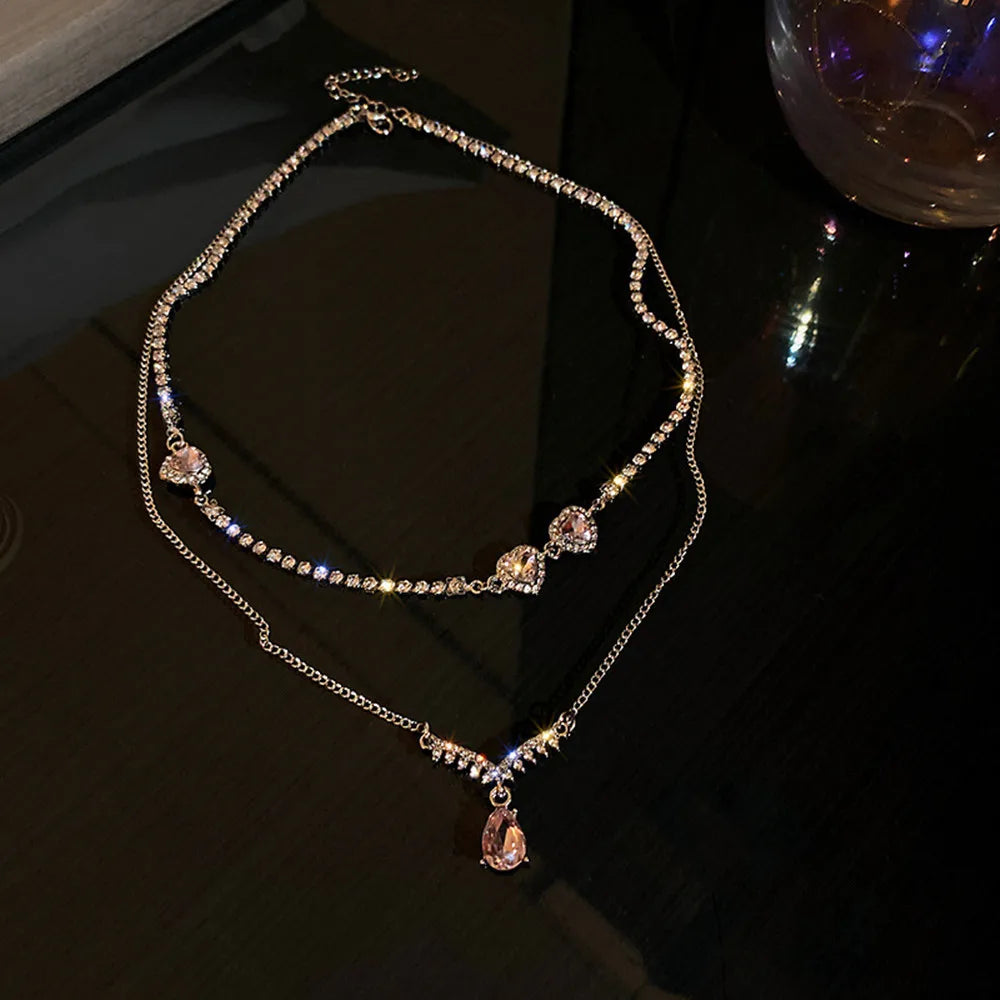Heart Shape Pendant Necklaces Silver Color 5A Cubic Zirconia Minimalist Style Clavicle Chain Women And Girl Jewelry