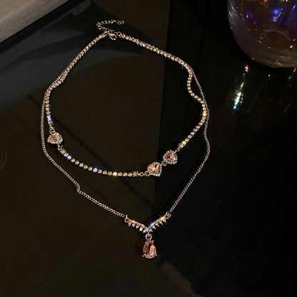 Heart Shape Pendant Necklaces Silver Color 5A Cubic Zirconia Minimalist Style Clavicle Chain Women And Girl Jewelry