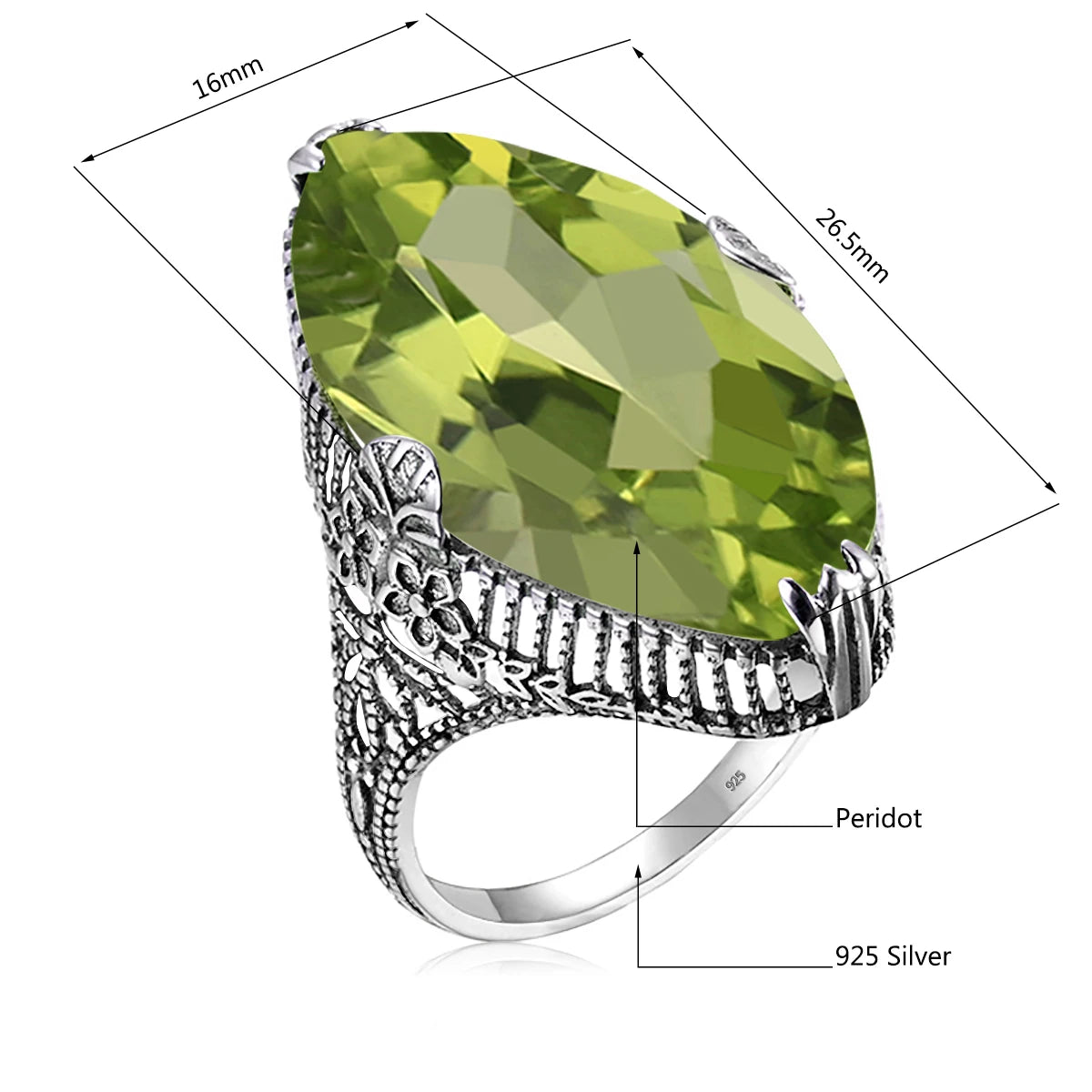 Marquise Stone Amethyst Ring 925 Antique Silver For Women Trend Luxury Party Jewelry Birthstone Gems Unique Handmade Gift