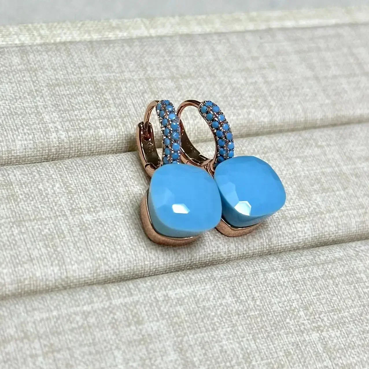 10.6mm Nudo Earrings Inlay Turquoise Zircon For Women Blue Topaz Drop Candy Square Crystal Earring Fashion Jewelry Gift