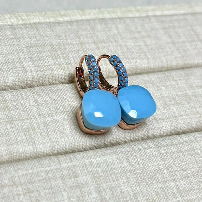 10.6mm Nudo Earrings Inlay Turquoise Zircon For Women Blue Topaz Drop Candy Square Crystal Earring Fashion Jewelry Gift