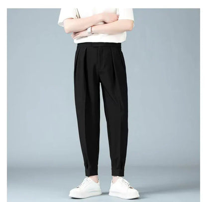 Pleats Men's Casual Harem Pants Japanese Style Fashion Loose Pants Harajuku Male Feet Solid Color Youth Trousers Streetwear