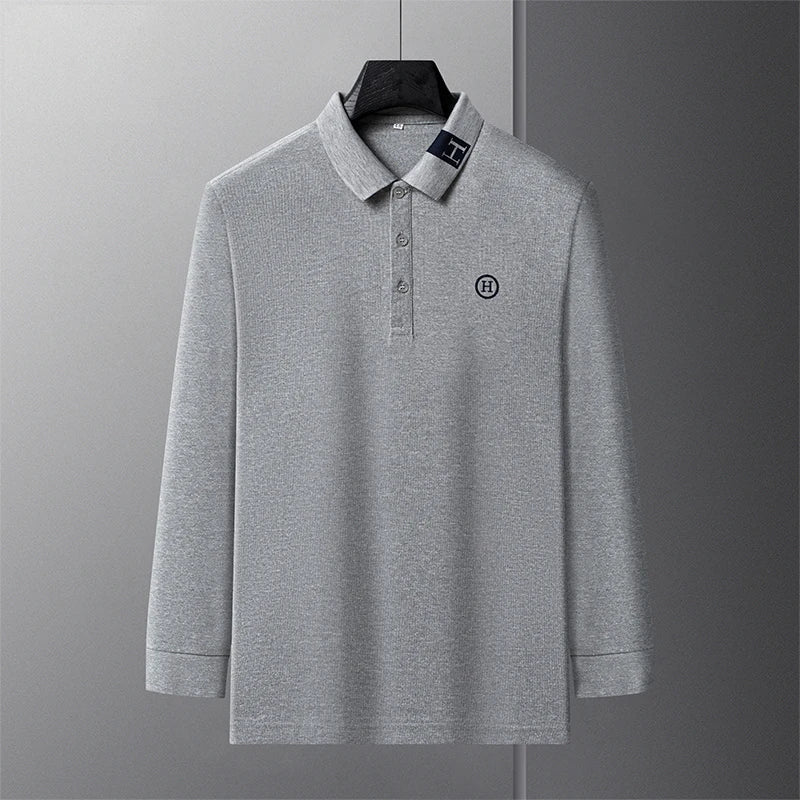 New Best-selling Spring and Autumn Men's Trendy Fashion Lapel Embroidered Long Sleeved Top Polo Shirt Sweatshirt T-shirt