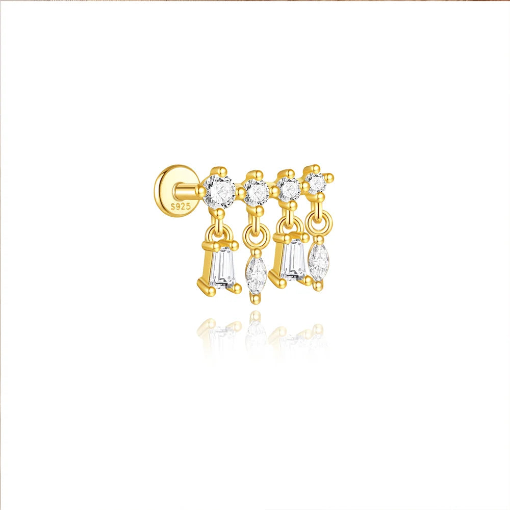 1PC 925 Sterling Silver Horse Eye Chain Tassel Zircon Drop Earrings For Women Ins Minimalism Geometric Earrings Gift