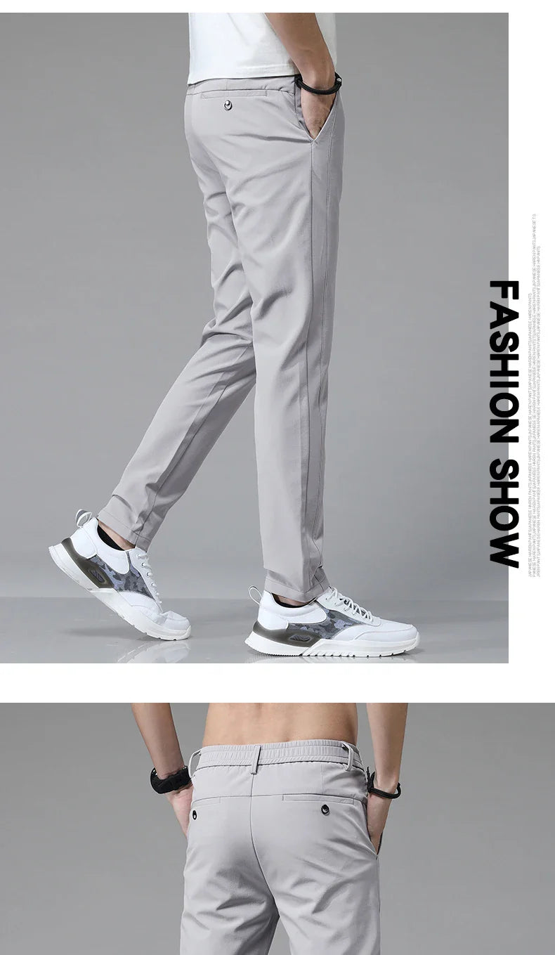 Korean Men's Warm Golf Pants Slim Straight Winter Thick Fleece Casual Pants Business Fashion Stretch Thermal Trousers Male