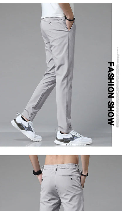 Korean Men's Warm Golf Pants Slim Straight Winter Thick Fleece Casual Pants Business Fashion Stretch Thermal Trousers Male