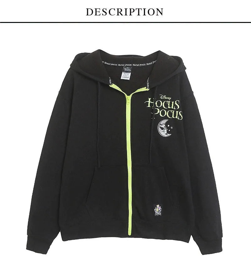Fleece Hooded Sweatshirt Women Zip Up Hoodies Jacket Halloween Casual Cartoon Jumper Top Female Streetwear