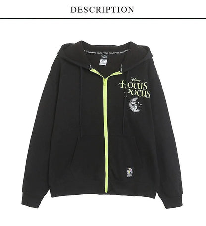 Fleece Hooded Sweatshirt Women Zip Up Hoodies Jacket Halloween Casual Cartoon Jumper Top Female Streetwear
